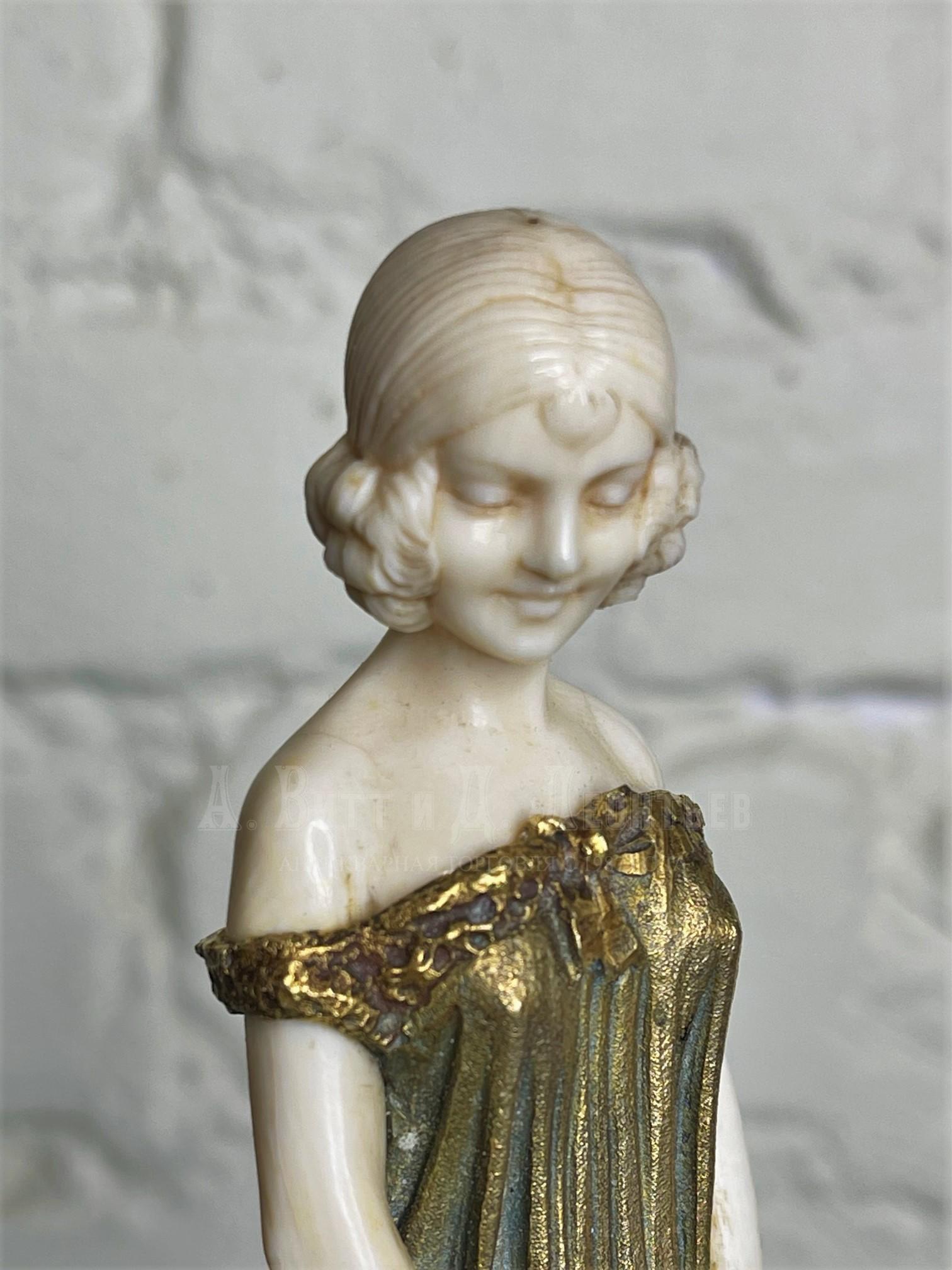 Бронза с костью скульптура Чипарус Невинность хризоэлефантинная Ар Деко